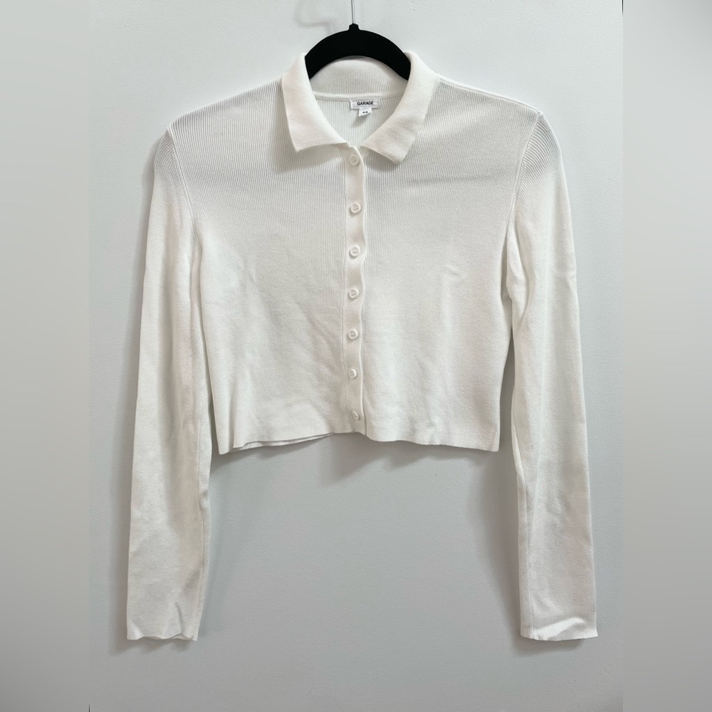 Garage White Crop Polo Sweater